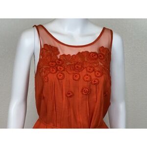 Meadow Rue Anthropologie Floral Mesh Shift Dress Size 0 Orange Romantic Feminine
